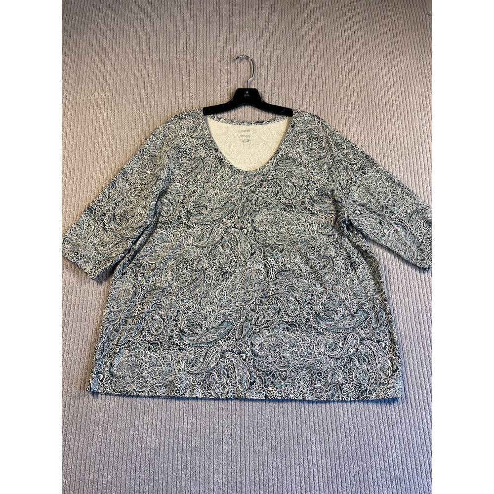 Pure Jill J. Jill Paisley Print V-Neck Top Blue White Cotton Modal XL 1988